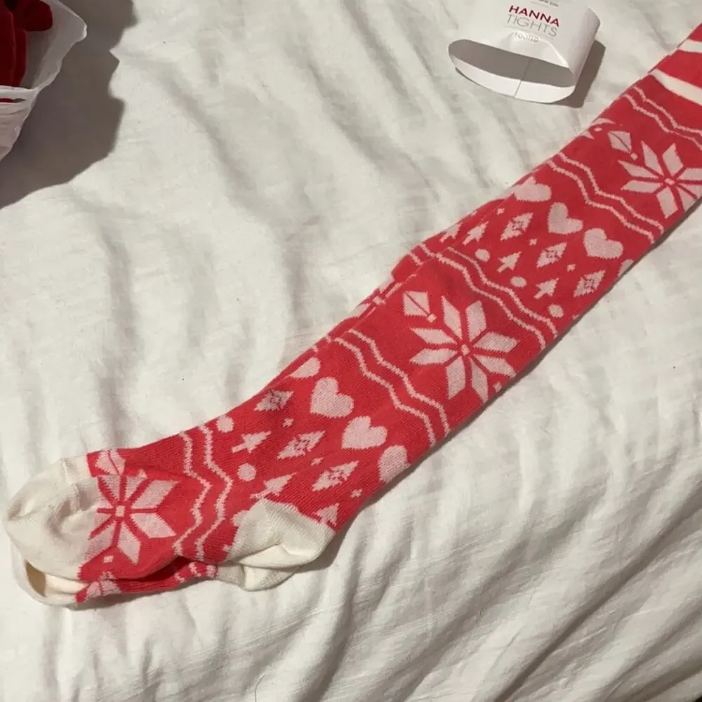Hanna Andersson 90-100 (3-4) coral cream tights NWT pattern mismatched matched